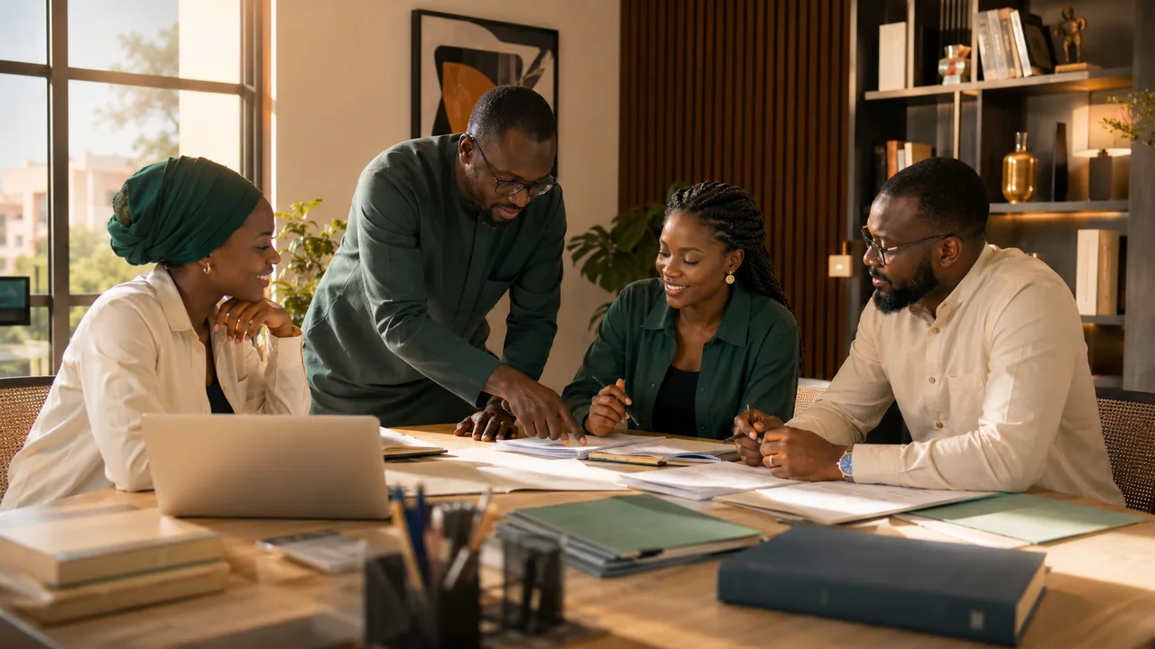 L'équipe de SénéTrad au travail dans son cabinet de traduction à Dakar.