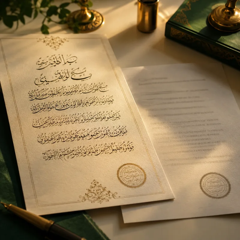 Document en arabe avec cachet officiel, traduction assermentée arabe français à Dakar.